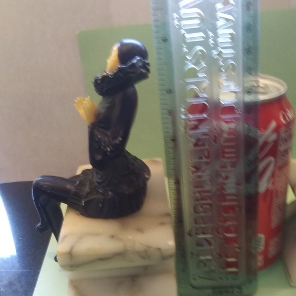 Heavy Bookends Pierrot Clown Mime Book Ends stone  Base Very old  Art Deco FLAWS - Picture 5 of 15